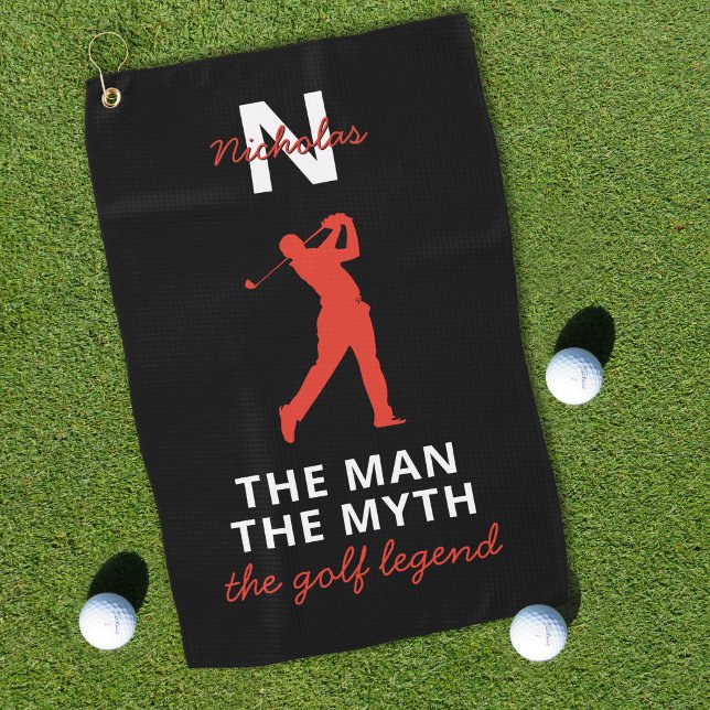 Man Myth Golf Legend Custom Name Monogram Golf Towel (Creator Uploaded)
