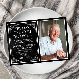 Man Myth Legend Black 100th Birthday Photo Invitation