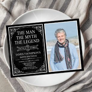 Man Myth Legend Black 60th Birthday Photo Invitation