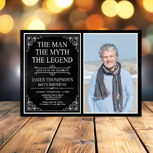 Man Myth Legend Black 60th Birthday Photo Invitation