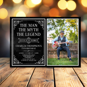 Man Myth Legend Black 75th Birthday Photo Invitation