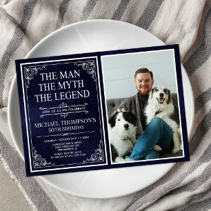 Man Myth Legend Blue 60th Birthday Photo Invitation