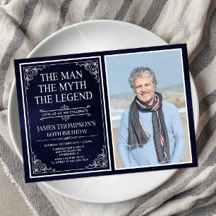 Man Myth Legend Blue 60th Birthday Photo Invitation