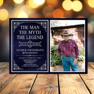 Man Myth Legend Blue 90th Birthday Photo Invitation
