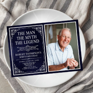 Man Myth Legend Blue Surprise 100th Birthday Photo Invitation
