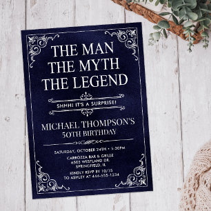 Man Myth Legend Blue Surprise 50th Birthday Invitation