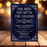 Man Myth Legend Blue Surprise 60th Birthday Invitation<br><div class="desc">He IS The Man The Myth The LEGEND! His life has been an amazing adventure and it's time to celebrate his legacy and him. This textured navy blue paper with white type and white scrolled corner surprise 60th Birthday invitation is perfect for inviting friends and family to join you in...</div>
