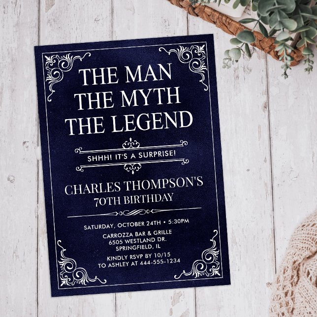 Man Myth Legend Blue Surprise 70th Birthday Invitation (Creator Uploaded)