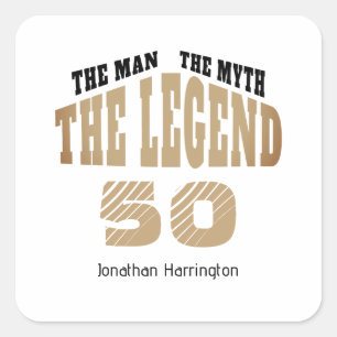 Man Myth Legend Luxury Black Gold 50th Party Gift  Square Sticker