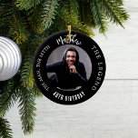 Man myth legend photo birthday ceramic tree decoration<br><div class="desc">A classic black background.   Text: The Man,  The Myth,  The Legend. Personalise and add his name,  age and photo.</div>