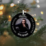 Man myth legend photo birthday metal tree decoration<br><div class="desc">A classic black background.   Text: The Man,  The Myth,  The Legend. Personalise and add his name,  age and photo.</div>