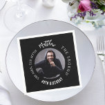 Man myth legend photo birthday party napkin<br><div class="desc">A classic black background.   Text: The Man,  The Myth,  The Legend. Personalise and add his name,  age and photo.</div>