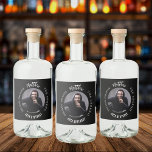 Man myth legend photo black white birthday party liquor bottle label<br><div class="desc">A classic black background.   Text: The Man,  The Myth,  The Legend. Personalise and add his name,  age and photo. White text.</div>