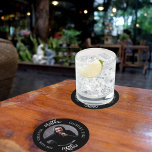 Man myth legend photo black white party round paper coaster<br><div class="desc">A classic black background.   Text: The Man,  The Myth,  The Legend. Personalise and add his name and photo.</div>