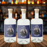 Man myth legend photo blue white birthday party liquor bottle label<br><div class="desc">A classic navy blue background.   Text: The Man,  The Myth,  The Legend. Personalise and add his name,  age and photo. White text.</div>