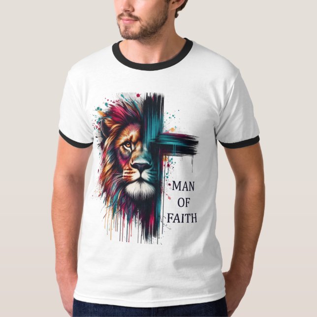 Man of Faith – Watercolor Lion T-Shirt (Front)