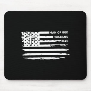 Man Of God Husband Dad Christian Aamerican Flag Mouse Pad