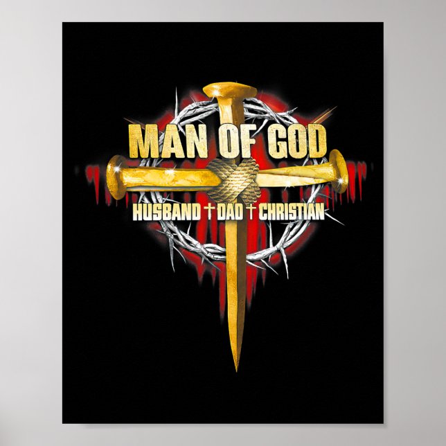 Man Of God Husband Dad Christian Jesus Apparel Poster (Front)