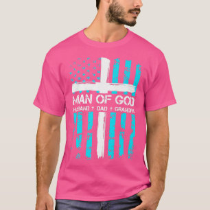 man of god husband dad grandpa american flag cross T-Shirt