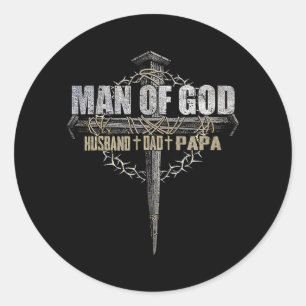 Man of God Husband Dad Papa Christian Cross Classic Round Sticker