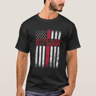 Man Of God Husband Daddy Grandpa Flag Christian Fa T-Shirt