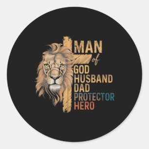 Man Of God Husnd Daddy Protector Hero Lion Father' Classic Round Sticker