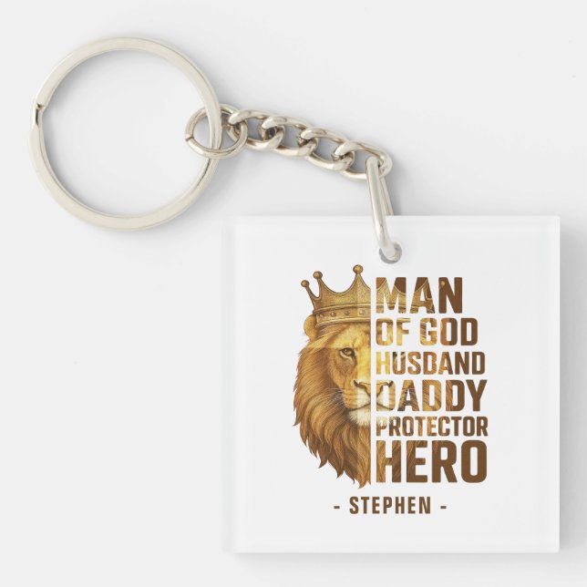 Man of God Lion Crown Design – Husband, Daddy Key Ring (Front)