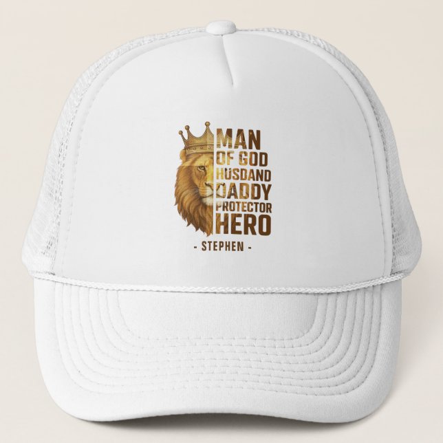 Man of God Lion Crown Design – Husband, Daddy Trucker Hat (Front)