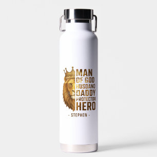 Man of God Lion Crown Design – Husband, Daddy Water Bottle