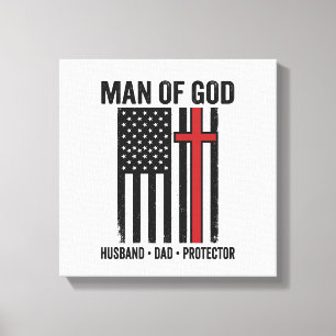 Man of God Patriotic Cross Christian Shirt Design_ Canvas Print