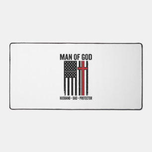 Man of God Patriotic Cross Christian Shirt Design_ Desk Mat