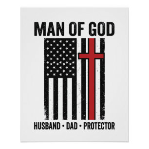 Man of God Patriotic Cross Christian Shirt Design_ Poster
