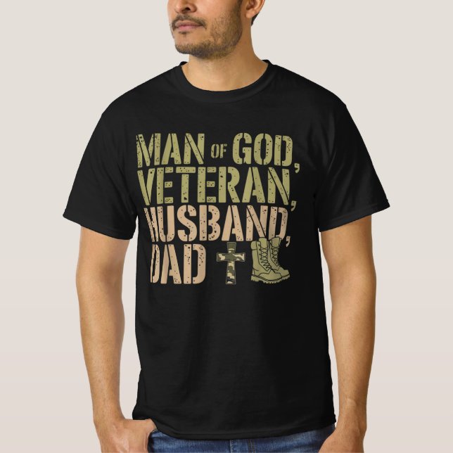 Man Of God Veteran Husband Dad Christian Jesus T-Shirt (Front)