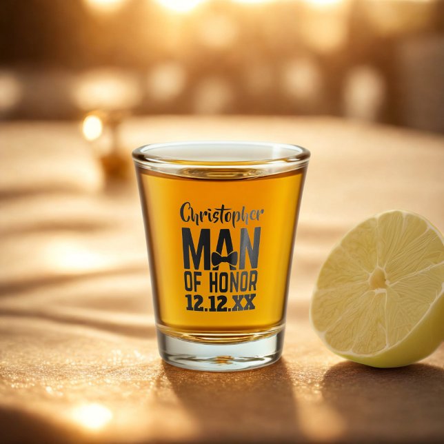 Man of Honor Proposal Shot Glass (For your Man of Honor. Just add his name and your wedding date)