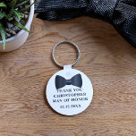 Man of Honour Black Bow Tie Wedding Favour Keychai Key Ring<br><div class="desc">A simple black bowtie keychain with space for your wedding date and Man of Honour curved text. Can be used for any member of the Bridal Party.</div>