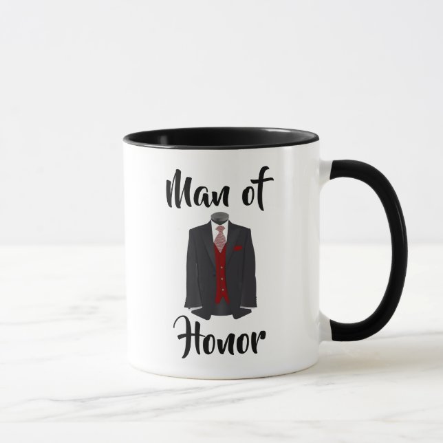 Man of Honour  Burgundy Tuxedo Wedding Coffee Mug (Right)