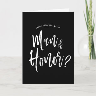 Man of Honour   Script Style Custom Black Wedding Card