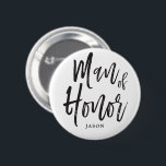 Man of Honour | Script Style Custom Wedding 6 Cm Round Badge<br><div class="desc">It's not your Maid of Honour. But, your Man of honour. Have him to stand by your side on your special day of matrimony with this unique button. It features the words "Man of Honour" in an elegant script style text. Underneath this is a spot for his name or initials....</div>