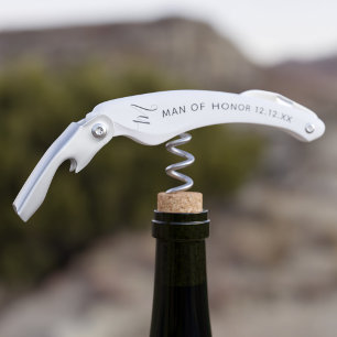 Man of Honour Wedding Party Favour White Corkscrew
