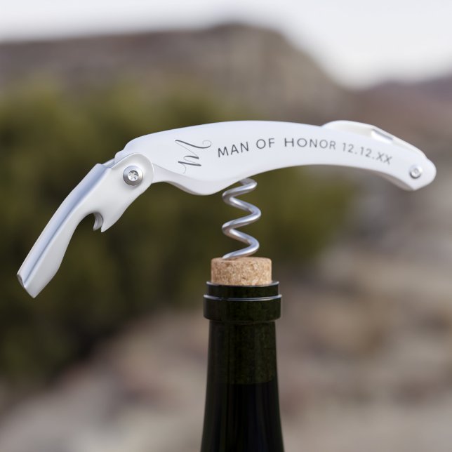 Man of Honour Wedding Party Favour White Corkscrew (Creator Uploaded)