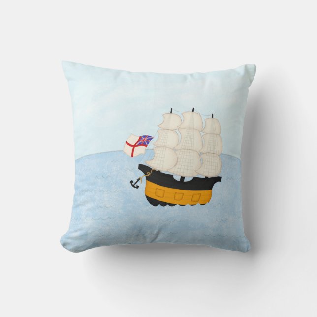 Man of War At Sea Nautical Sailing Adventure Cushion (Front)