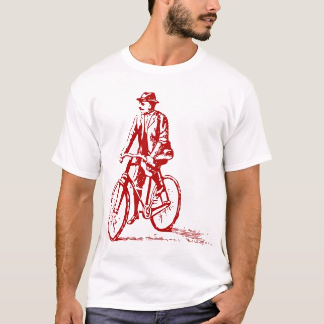 Man on a Bike - Ruby Red T-Shirt (Front)