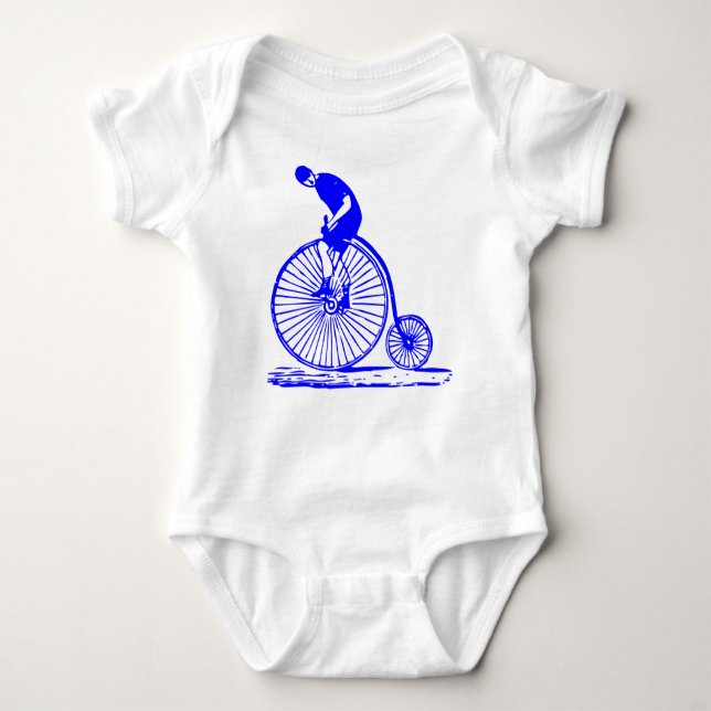 Man on a Penny Farthing - Blue Baby Bodysuit (Front)