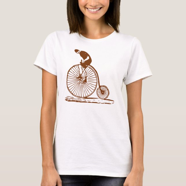 Man on a Penny Farthing - Brown T-Shirt (Front)