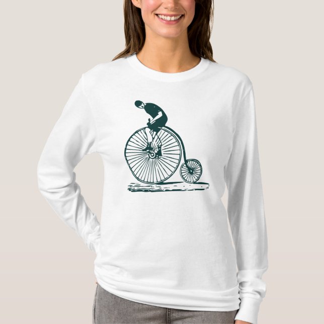 Man on a Penny Farthing - Dark Green T-Shirt (Front)