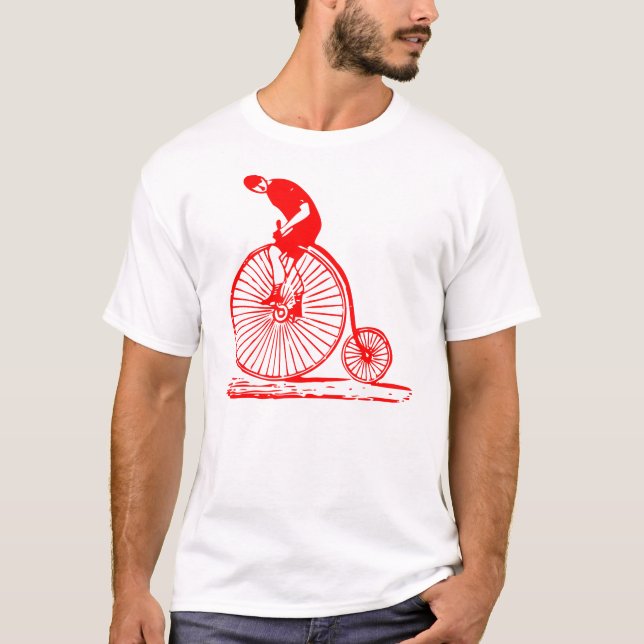Man on a Penny Farthing - Red T-Shirt (Front)