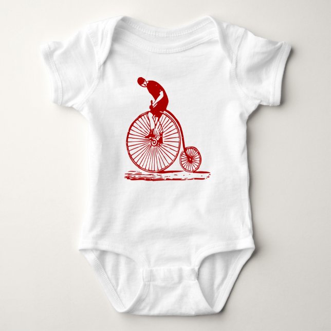 Man on a Penny Farthing - Ruby Red Baby Bodysuit (Front)