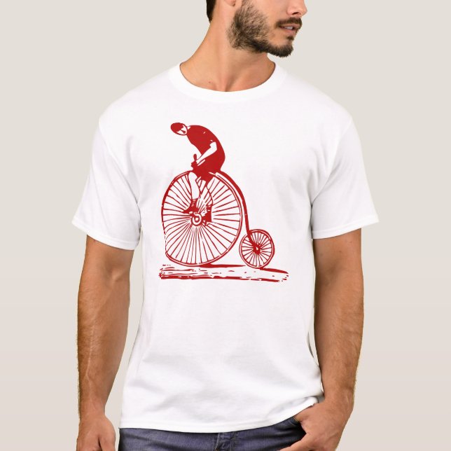 Man on a Penny Farthing - Ruby Red T-Shirt (Front)