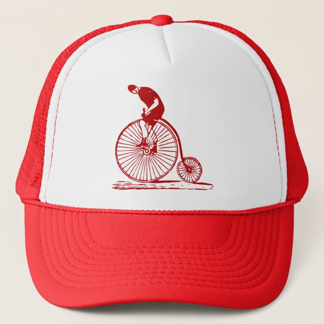 Man on a Penny Farthing - Ruby Red Trucker Hat (Front)