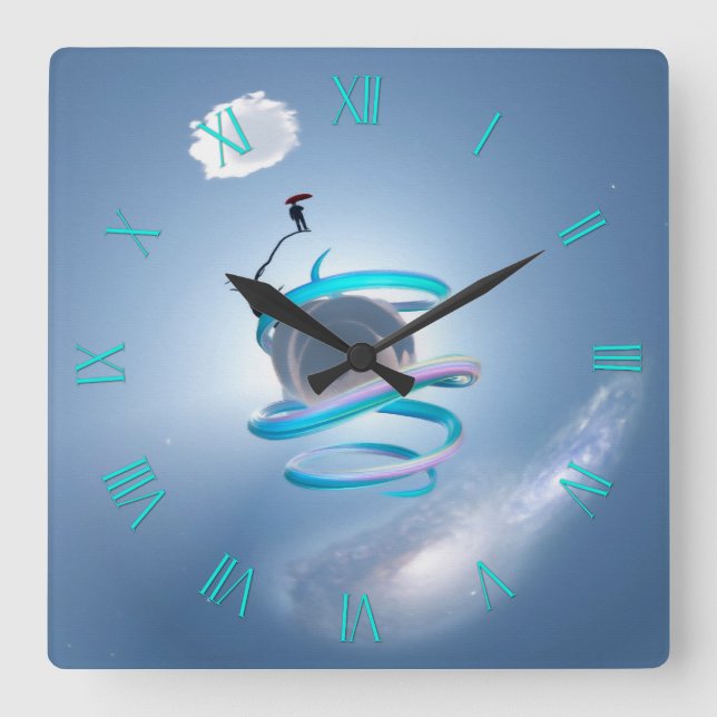 Man on a sandy sphere square wall clock (Front)